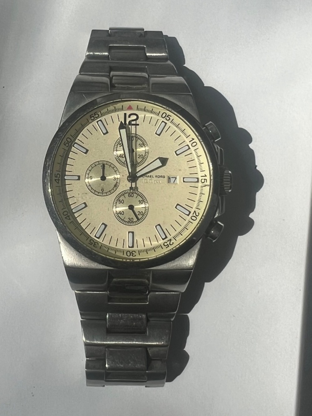 Michael Kors Gage Chronograph Men's Watch | Silver Cream Dial Stainless Steel
